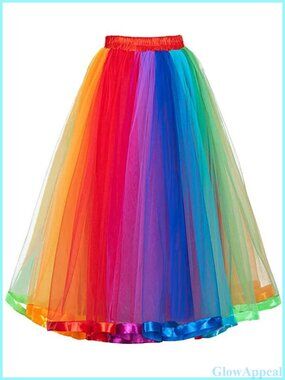 Plus Size Rainbow Tulle Tutu Maxi Knee Length Skirt A-Line
